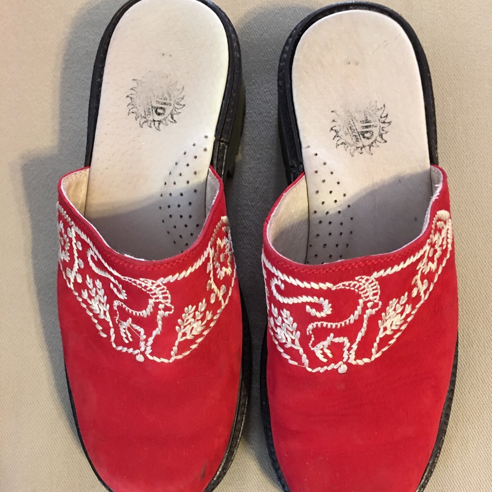 Red Suede Embroidered Slide